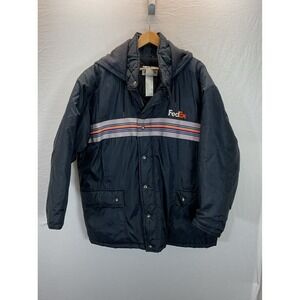 Vtg FedEx Stan Herman Reflective Rain Heavy Coat Hooded Size XXL Warm Uniform US